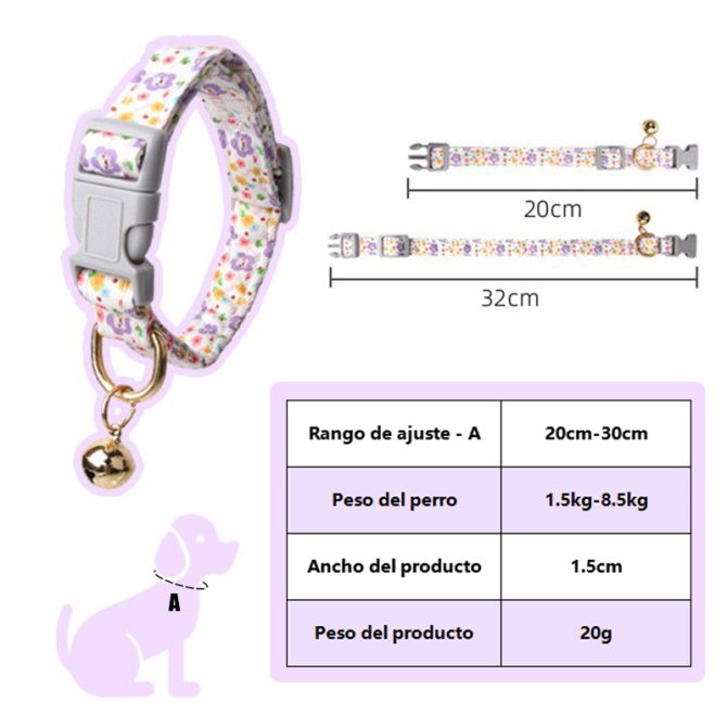 Collar para Perro con Cascabel Motivo de Flores Blanco - Imagen 6