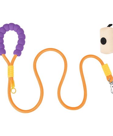 Correa para Perro Grande Agarre Suave con Bolsa Morado/Naranja/Caqui