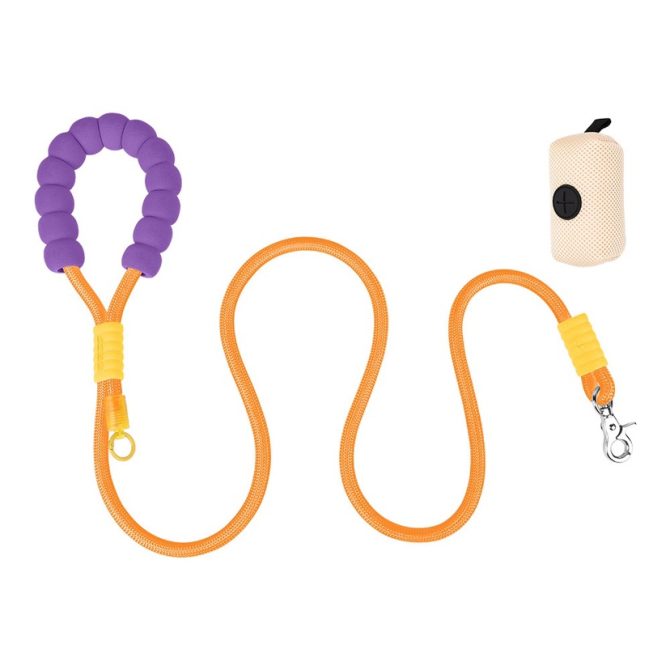 Correa para Perro Grande Agarre Suave con Bolsa Morado/Naranja/Caqui
