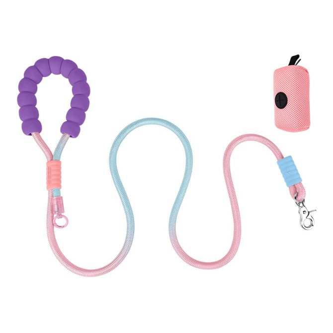 Correa para Perro Grande Agarre Suave con Bolsa Morado/Rosa/Azul