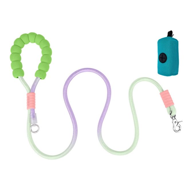 Correa para Perro Grande Agarre Suave con Bolsa Morado/Azul/Verde