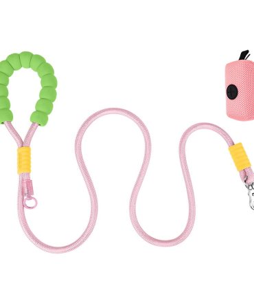 Correa para Perro Grande Agarre Suave con Bolsa Verde/Rosa