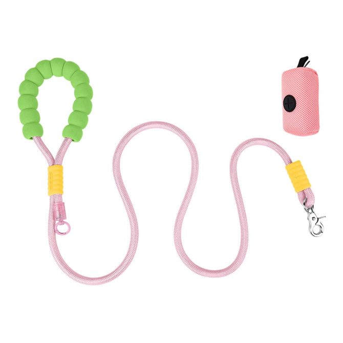 Correa para Perro Grande Agarre Suave con Bolsa Verde/Rosa
