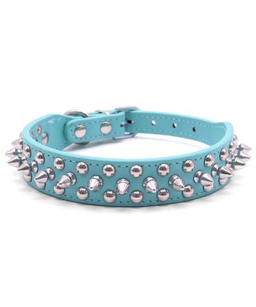 Collar para pasear perros antimordida antifuga con remaches azul cielo