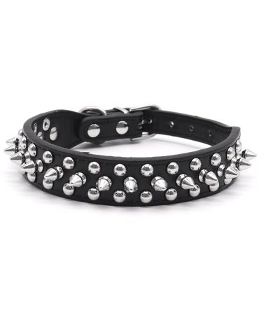 Collar para pasear perros antimordida antifuga con remaches negro