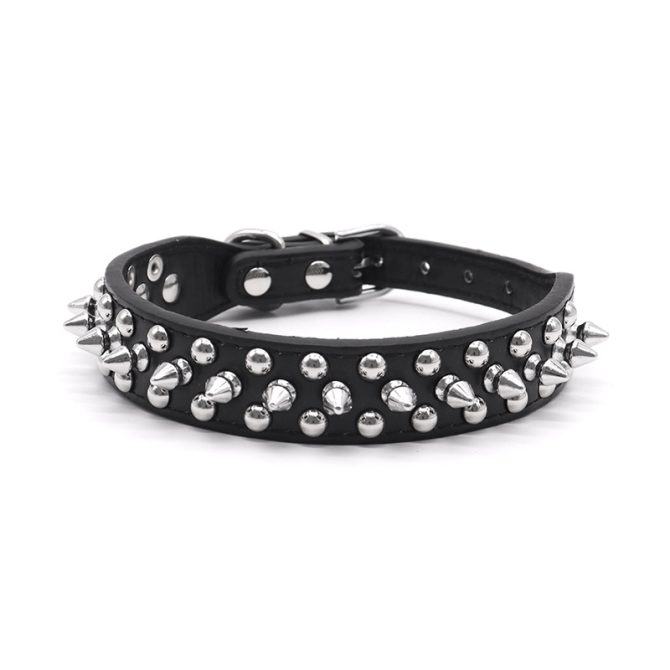 Collar para pasear perros antimordida antifuga con remaches negro