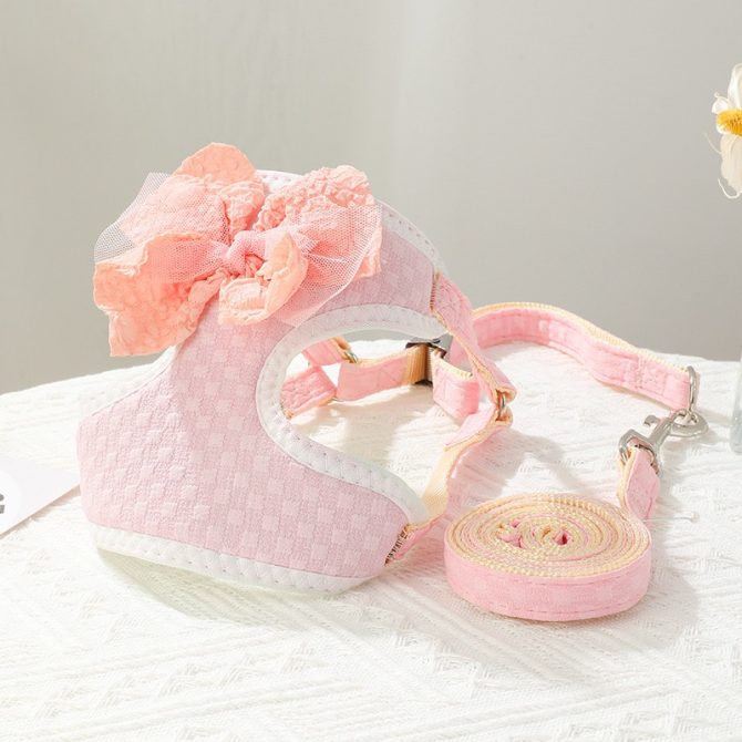 Arnés Perro Lazos y Cuadros Escoceses Rosa